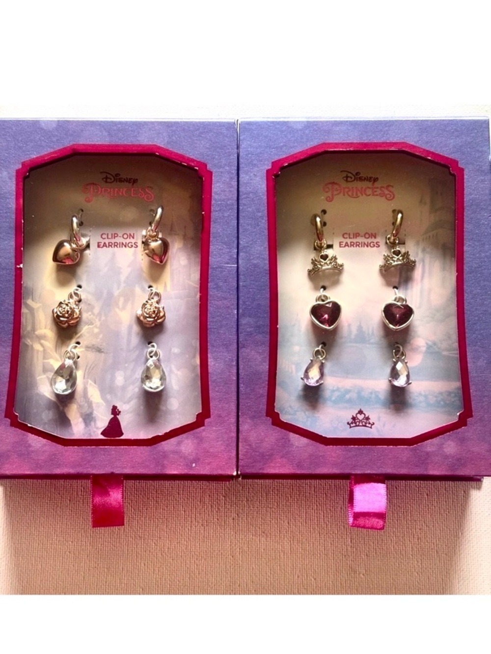 Disney Princess Clip On Earrings Set Hearts Roses Crowns
